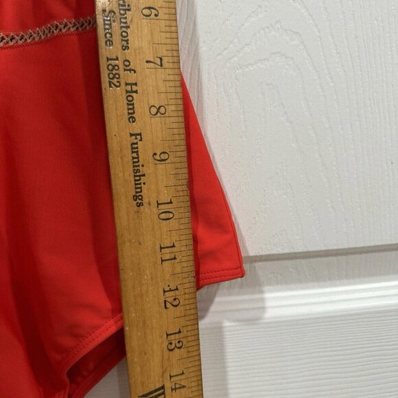 New Ellejay Swim wear Aubrey Red Orange Plunging V 1 Piece Bathing Suit Medium - Picture 9 of 10